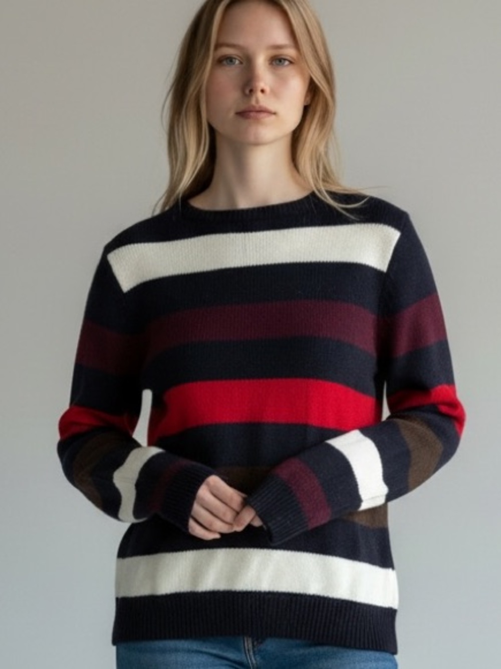 Brooks Brothers Women's Striped Merino Wool Crew Neck Sweater M Old Money Preppy